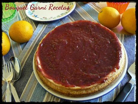 Cheesecake de naranja y frambuesas