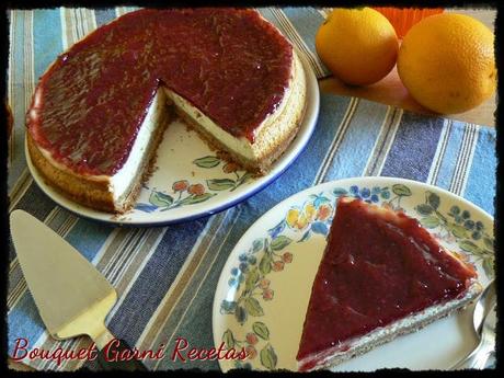Cheesecake de naranja y frambuesas