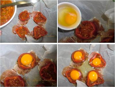 Aros de pimiento con huevos en nido