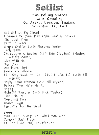 The Rolling Stones Setlist O2 Arena, London, England 2012, 50 & Counting