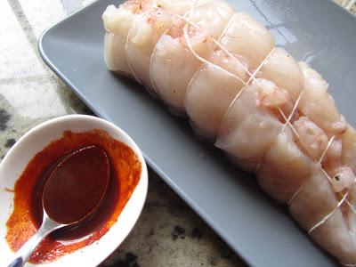 Rape alangostado relleno en salsa de gambas