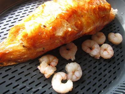 Rape alangostado relleno en salsa de gambas