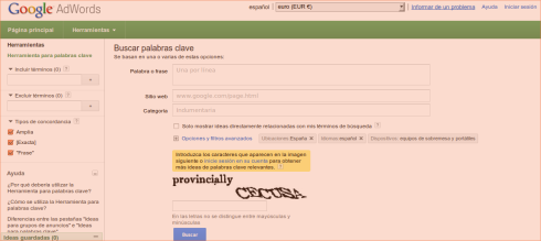 Herramienta SEO Google adwords tool