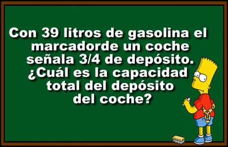Con 39 litros de gasolina el marcador de un coche señala 3/4 de depósito. ¿Cuál es la capacidad total del depósito del coche? El Quizz de Hoy…¿Cuanto sabes de la Eso ? Prueba de nivel de 3º de ESO – JUEGO QUIZZ DE PREGUNTAS