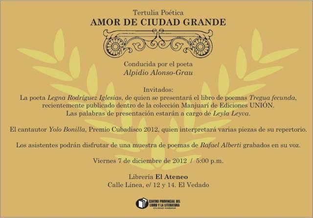 Tertulia poética: Amor de Ciudad Grande