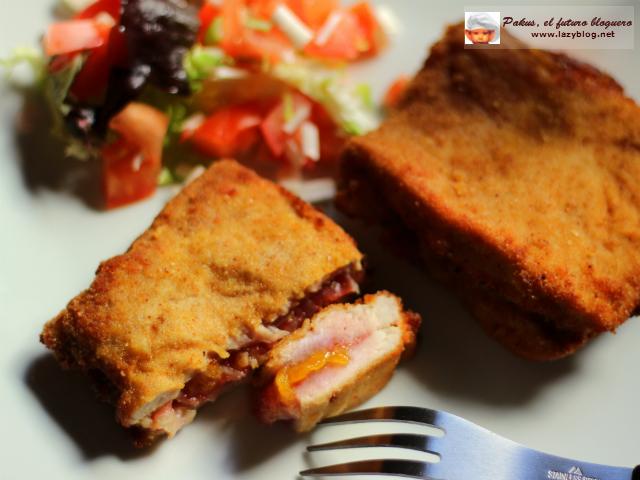 Librillos de lomo de cerdo rellenos de mango y jamón. Receta para niños