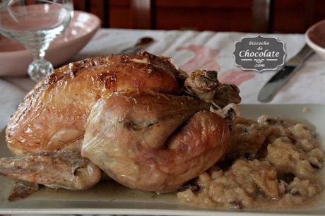 Pollo asado acompañado de puré de manzanas