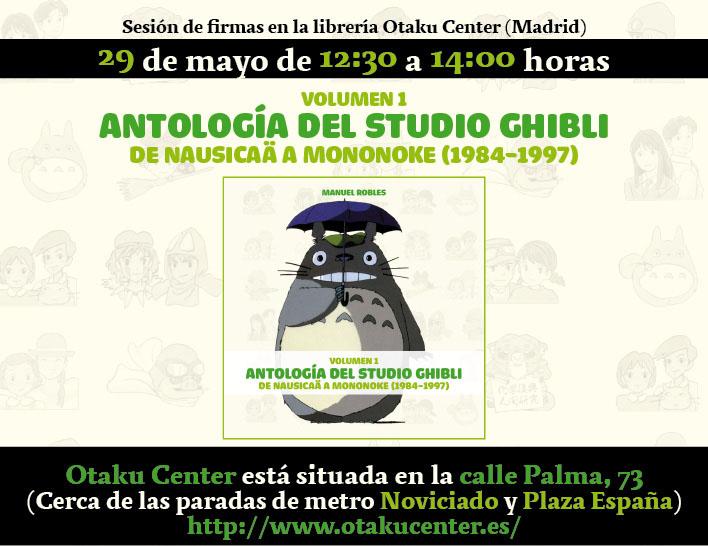 Manu Robles firma el sábado en Madrid su libro sobre Ghibli