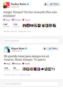 Consternados Bosé y Paulina Rubio por Jenni Rivera