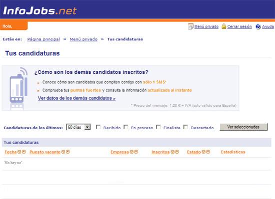 Panel de ofertas de InfoJobs España.