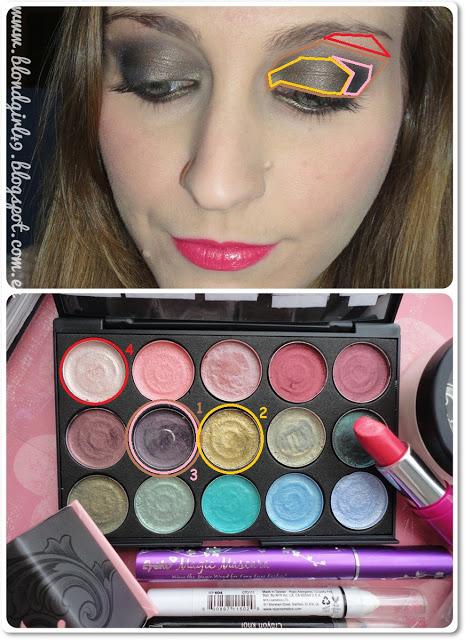 Look de maquillaje morado y oro viejo [pigmentos Meow Cosmetics]
