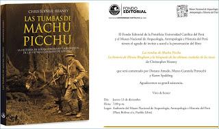 Presentacíón del libro: LAS TUMBAS DE MACHU PICCHU JUEVES 13