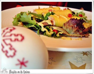 Canelones de mango con buey de mar