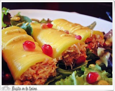 Canelones de mango con buey de mar