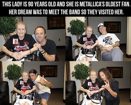 Una mujer de 90 años cumple uno de sus sueños conocer a Metallica