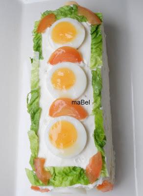 Tarta salada tipo el Corte Ingles con pionono de arroz (apto)
