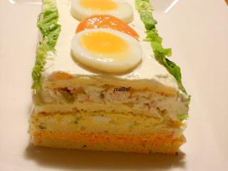 Tarta salada tipo el Corte Ingles con pionono de arroz (apto)