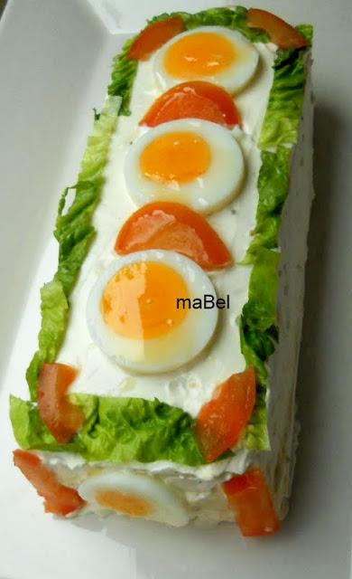 Tarta salada tipo el Corte Ingles con pionono de arroz (apto)