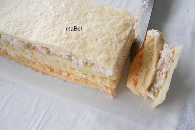 Tarta salada tipo el Corte Ingles con pionono de arroz (apto)