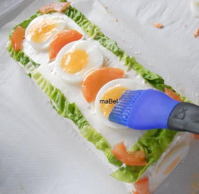 Tarta salada tipo el Corte Ingles con pionono de arroz (apto)