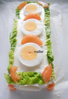 Tarta salada tipo el Corte Ingles con pionono de arroz (apto)