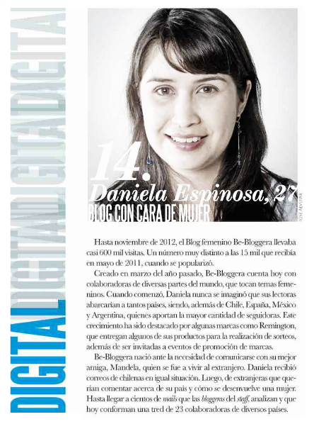 Por haber sido premiada como joven líder 2012... ¡Gracias Be Bloggera!