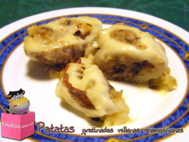 Patatas gratinadas rellenas de champiñones