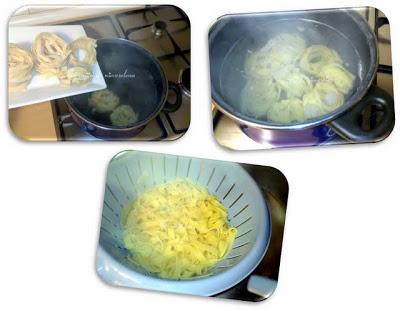 Nidos de espárrago verde y queso con ibérico y bacalao