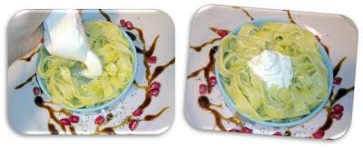 Nidos de espárrago verde y queso con ibérico y bacalao