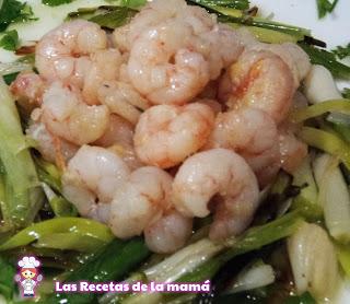 Receta de nido de ajos tiernos con gambas