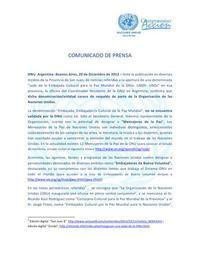 Comunicación oficial de la ONU Argentina Sede