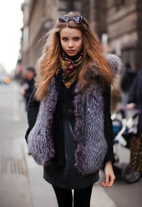 girl with grey fur vest