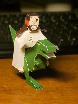 Jesus rides a dinosaur