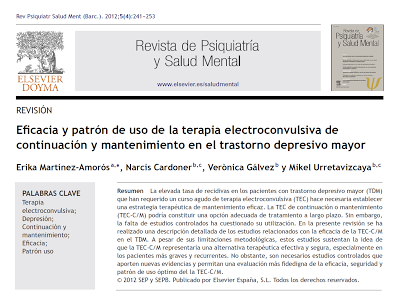 Eficacia y patrón de uso de la terapia electroconvulsiva de continuación y mantenimiento en el trastorno depresivo mayor - Martínez-Amorós y col.