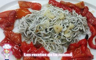 Receta de gulas con pimientos asados