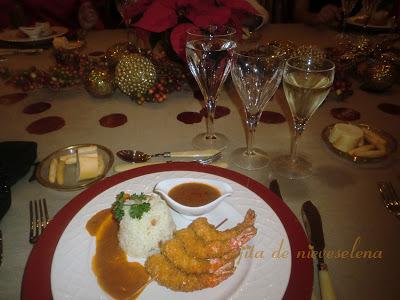 Brochetas de langostinos de Navidad