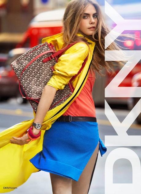 DKNY Model: Cara Delevingne Photographer: Patrick Demarchelier SS Spring Summer 2013 Color Block Sporty Athletic Skirt JacKet Print Bag Mesh Knit