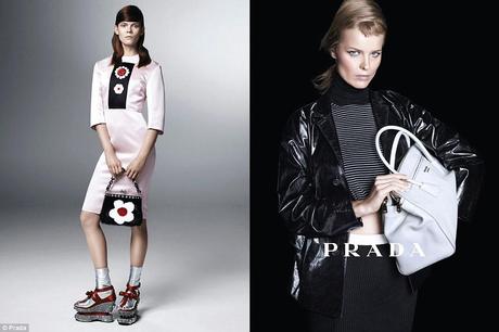 Supermodels: Eva Herzigova, right, who recently announced her third pregnancy, stars in Prada's new spring/summer 2013 campaign