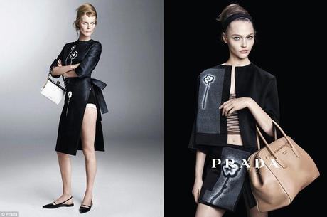 Mother-to-be: Eva Herzigova, left, has just announced her third pregnancy, but is still finding time to earn a living in front of the camera for Prada