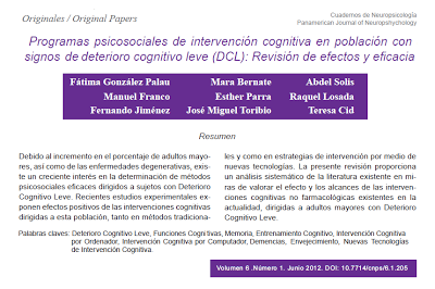 Programas Psicosociales de intervención cognitiva en población con deterioro cognitivo leve (Revisión) - González y col.