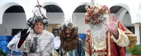 Los Reyes Magos, hoy, durante la presentación oficial de la Cabalgata de Córdoba.