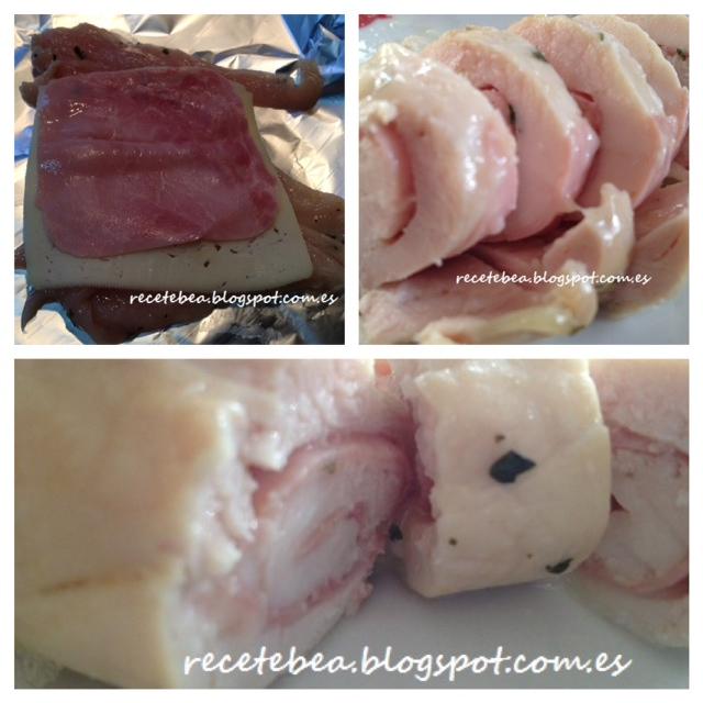 Rollitos de pechuga de pollo con jamón y queso