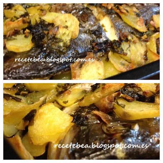 Besugo al horno con patatas panadera