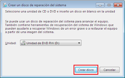 Windows 7: Crear disco de recuperación