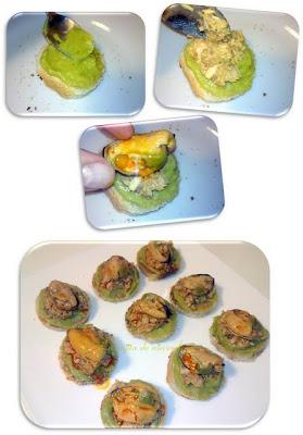 Pastelitos de guacamole y mejillón al Pedro Ximénez