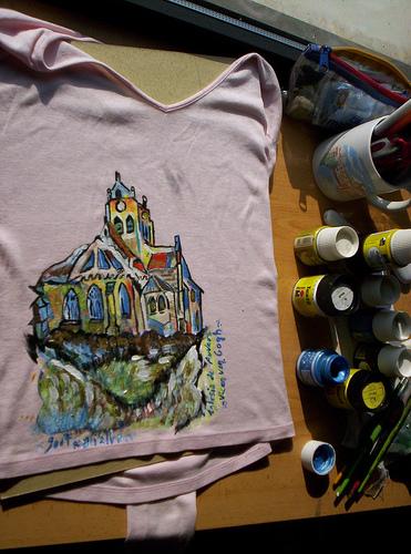 Iglesia de auvers : camiseta Pintada a mano