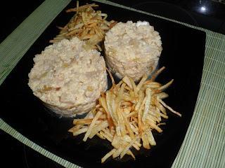 Revuelto de huevos, bacalao y patatas cerilla