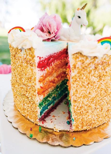 Kits para photocalls, globos pequeños de látex y algunos posts divertidos una tarta arcoiris