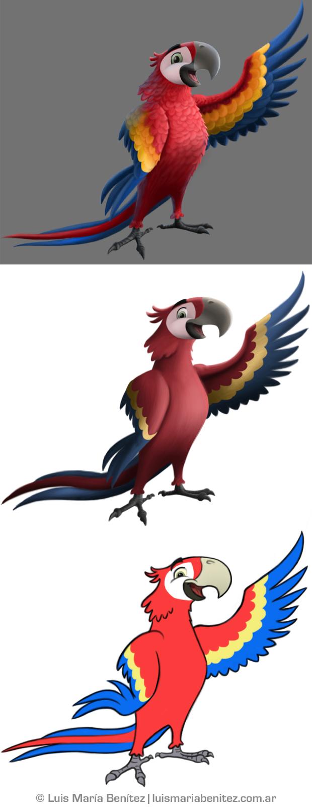 Character design process (Scarlet Macaw) / Proceso de diseño de personaje (Guara Roja) © Luis María Benítez