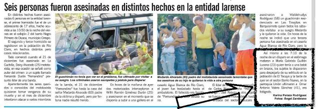 RESEÑA PERIODISTICA DEL ASESINATO DE AYER...